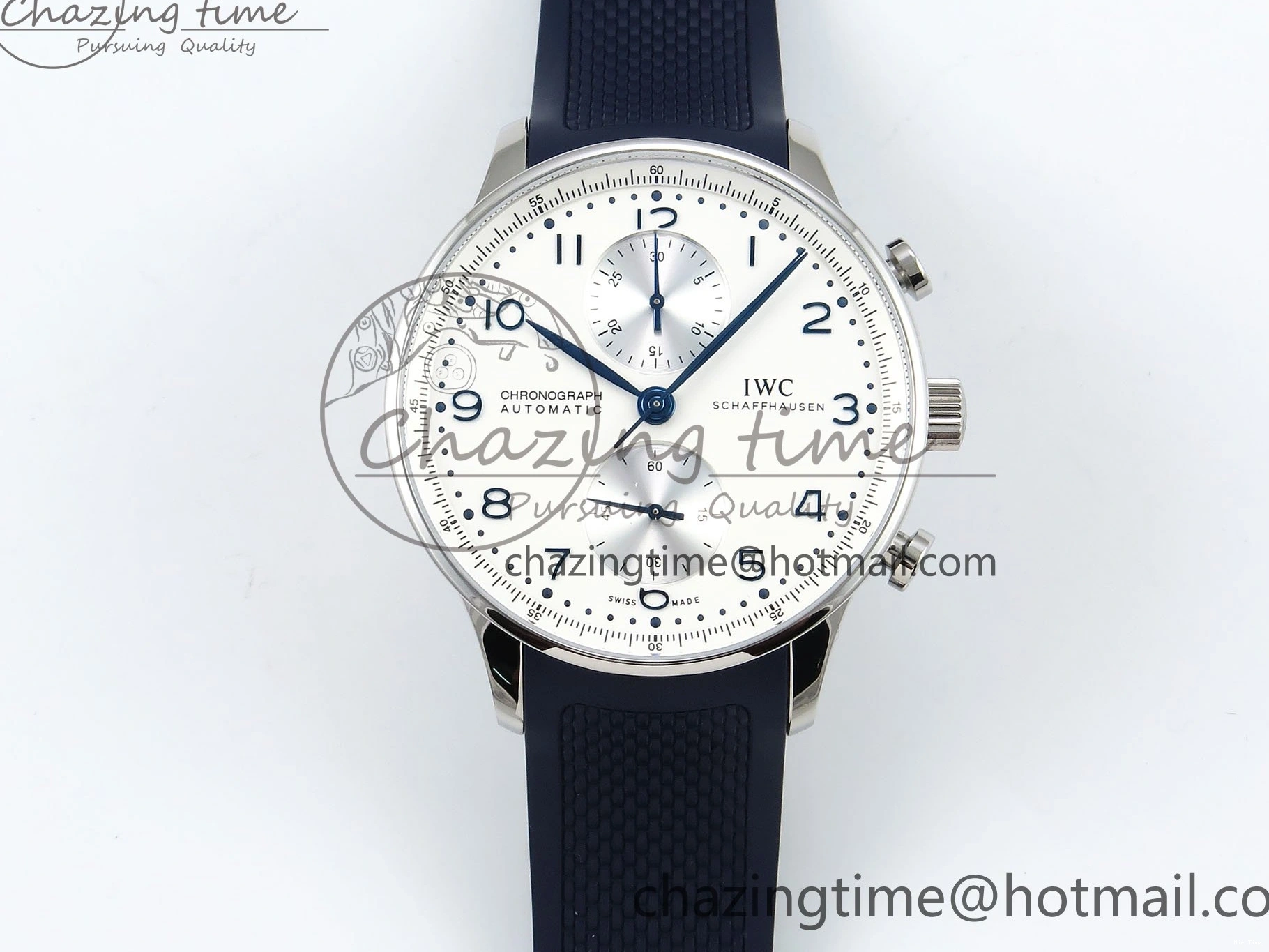 MIROTIME 0103 Casual Portuguese Chrono IW3716 Z+F 1:1 Best Edition White Dial on Blue Rubber Strap A 7016
